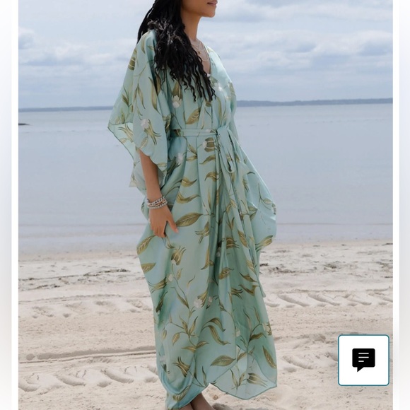 By Anthropologie Satin Tie Front Belted Floral Maxi Dress Caftan - Picture 2 of 12